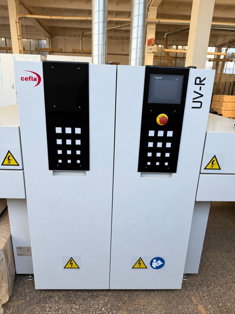 Valtorta PFN-SP + Cefla UV-R – UV-Öl- und Beschichtungsanlage 1300 mm